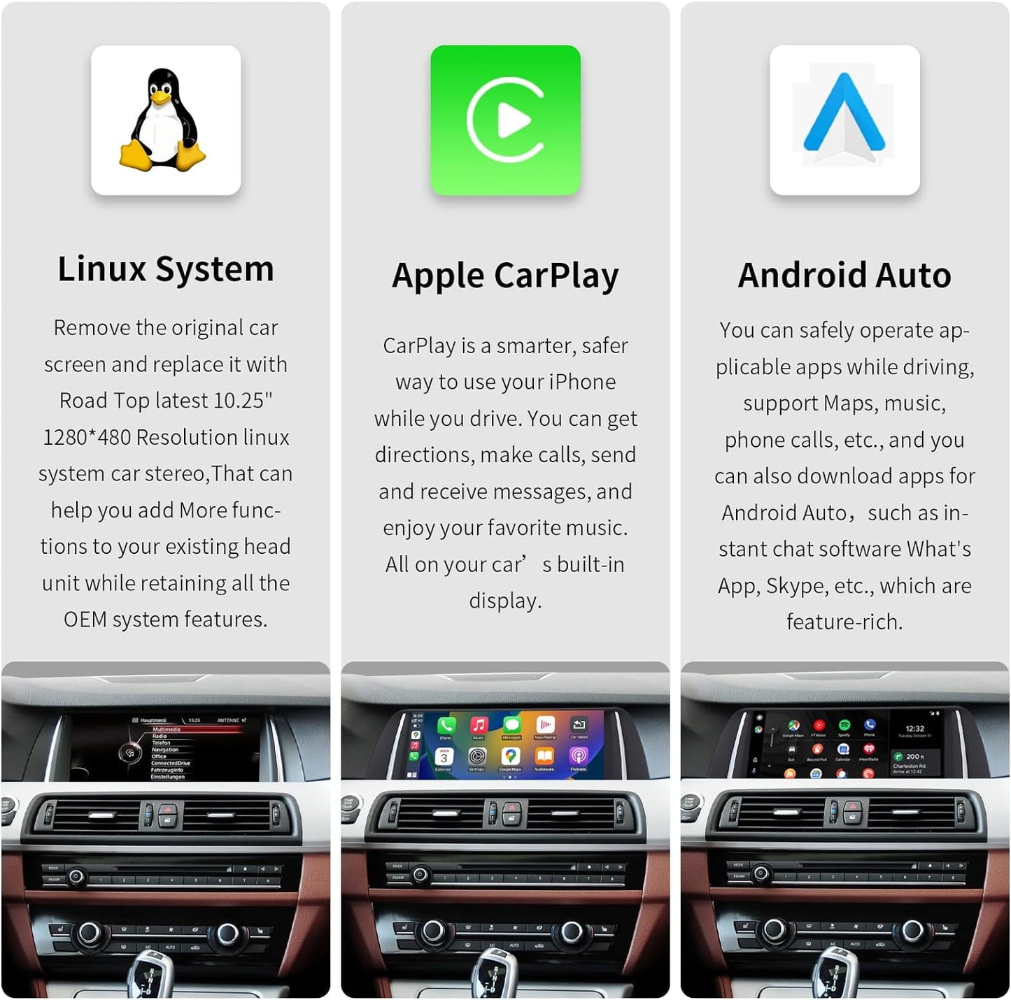 BMW Road Top Wireless Carplay & Android Auto, 10.25 Inch Car Stereo Receiver for BMW 5 Series F10/F11/F18 2012-2016 Year with NBT System, Car Touchscreen Multimedia Radio Receiver with Mirrorlink
