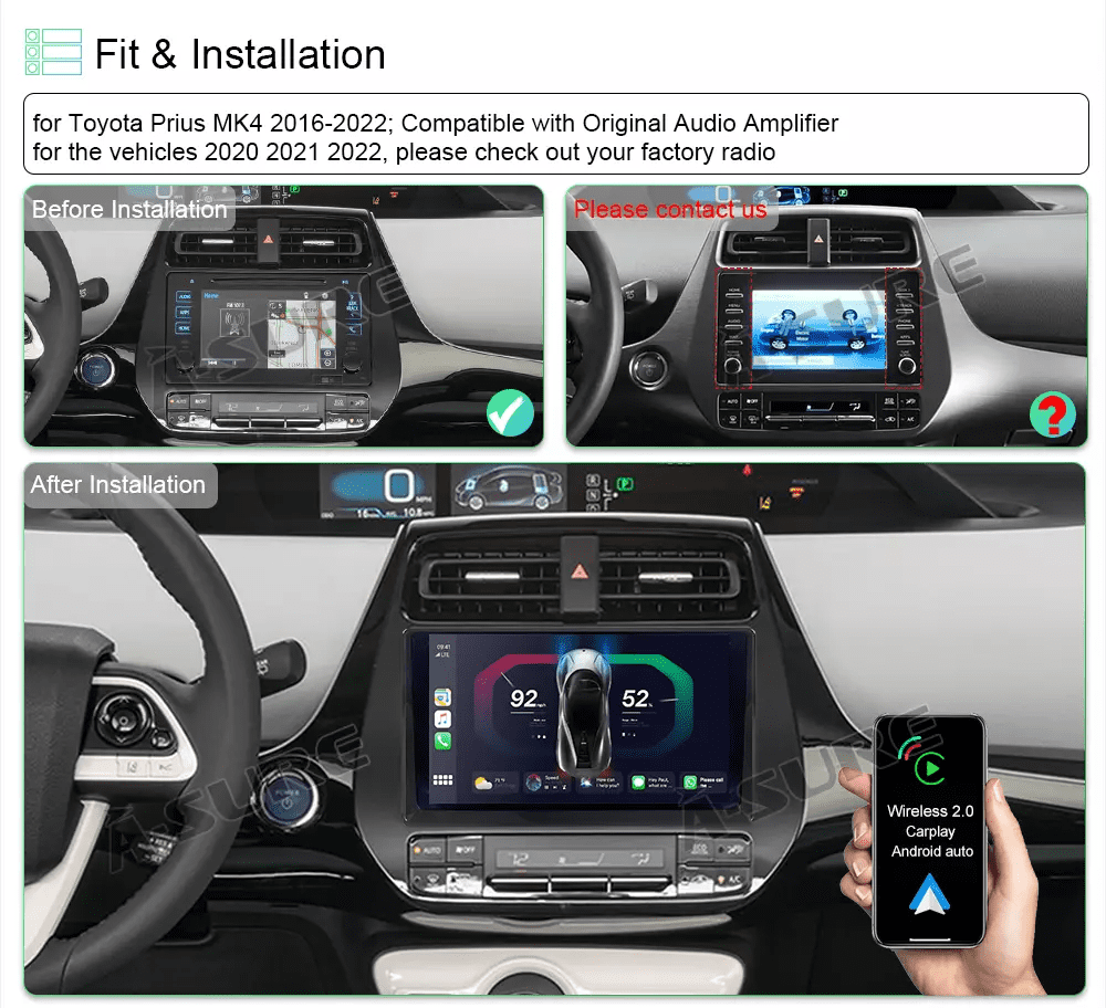 Toyota Android Head Unit Car Radio Stereo for Toyota Prius 2016-2022, 9 Inch Touch Screen Head Unit Built in Carplay Android Auto Bluetooth Navigation Video Player