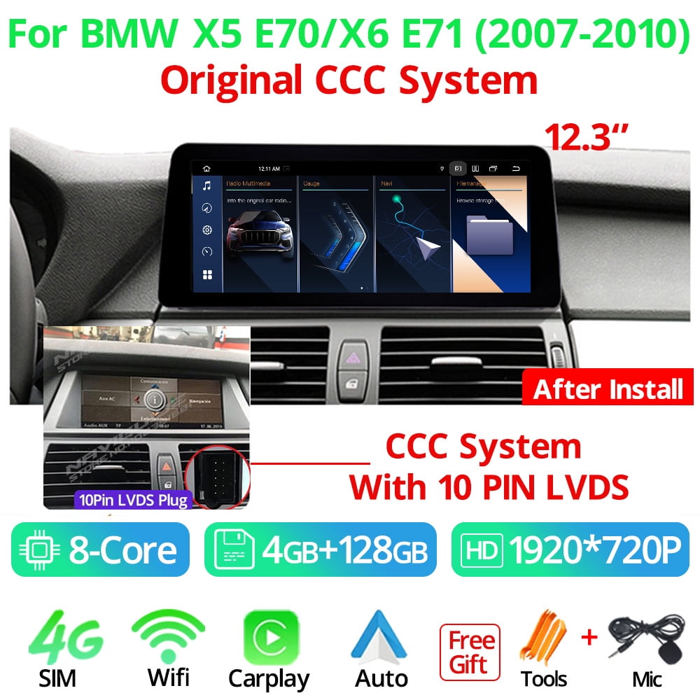 BMW 10.25'' Android 12 Carplay Radio For BMW X5 E70 X6 E71 2008-2013 CCC CIC Head Unit Display Screen Multimedia Player