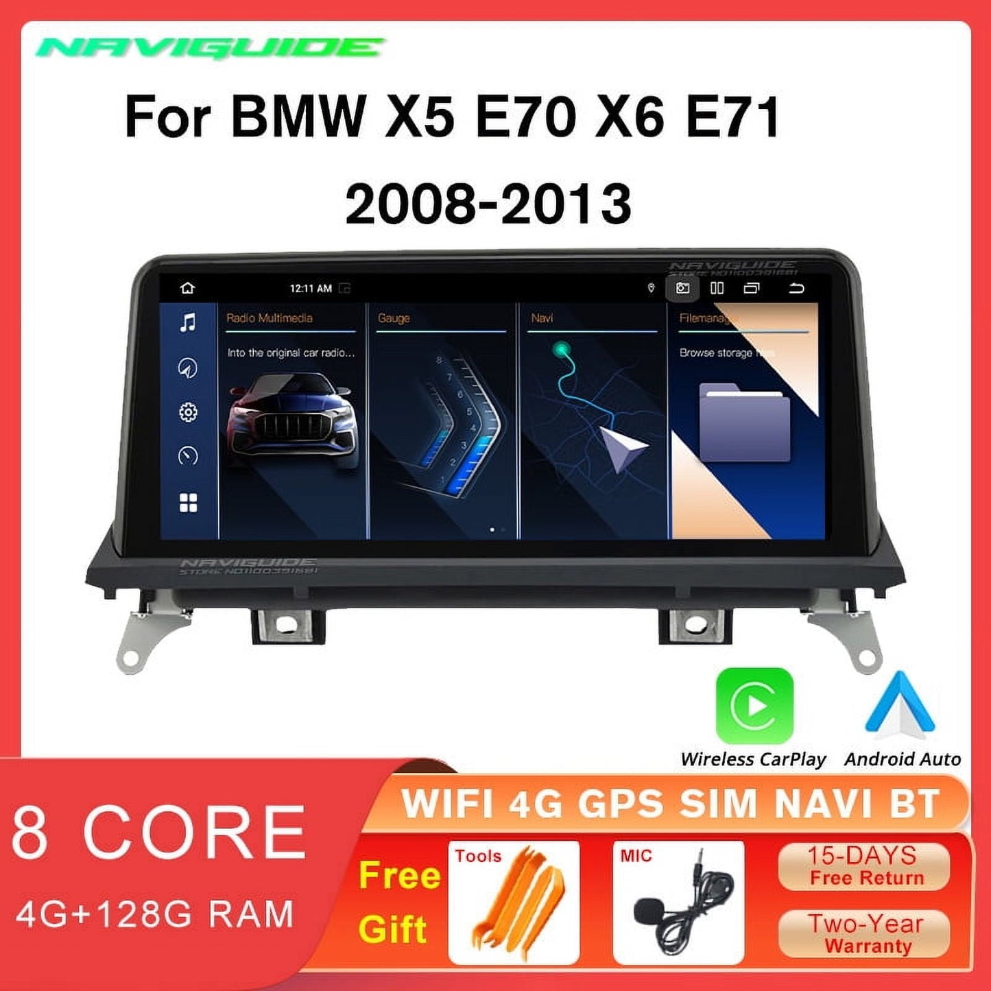 BMW 10.25'' Android 12 Carplay Radio For BMW X5 E70 X6 E71 2008-2013 CCC CIC Head Unit Display Screen Multimedia Player