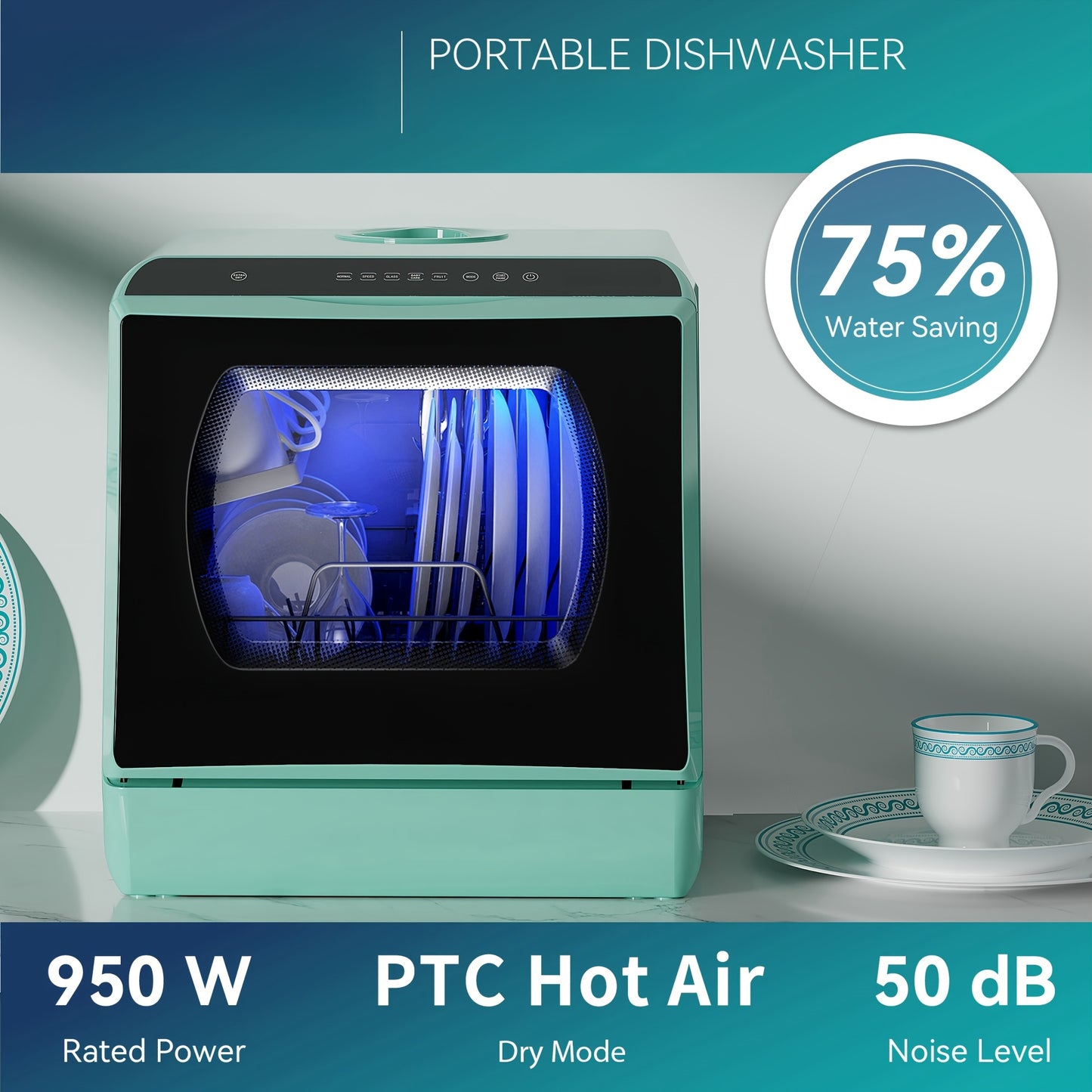 Multi-functional Countertop Dishwasher, 5 Wash Programs Mini Portable Dishwasher With 5-liter Buil