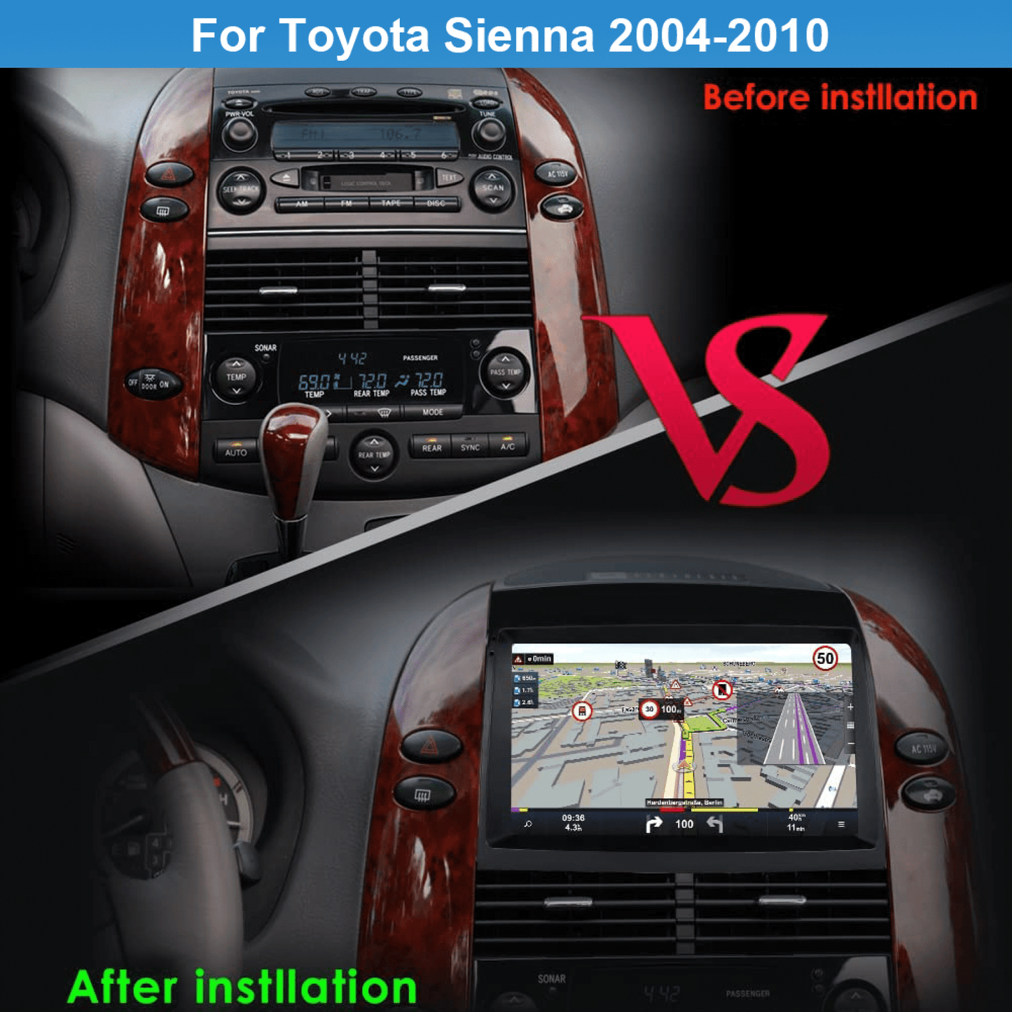 Toyota Android Head Unit EUBUY 9 Inch for Toyota SIENNA 2004-2010 Android 12 Car Stereo Radio GPS Navi Carplay WIFI Carplay BT 2+32G