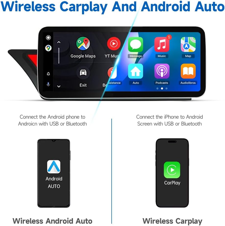 10.25 Inch Wireless CarPlay Car Stereo for Audi A4 2009-2016 with Symphoney/Concert Version Radio System GPS Navigator for Car Bluetooth Head Unit DSP Android Auto Stereo.