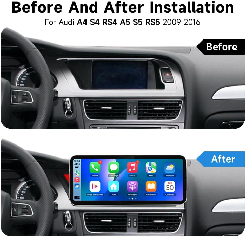 10.25 Inch Wireless CarPlay Car Stereo for Audi A4 2009-2016 with Symphoney/Concert Version Radio System GPS Navigator for Car Bluetooth Head Unit DSP Android Auto Stereo.