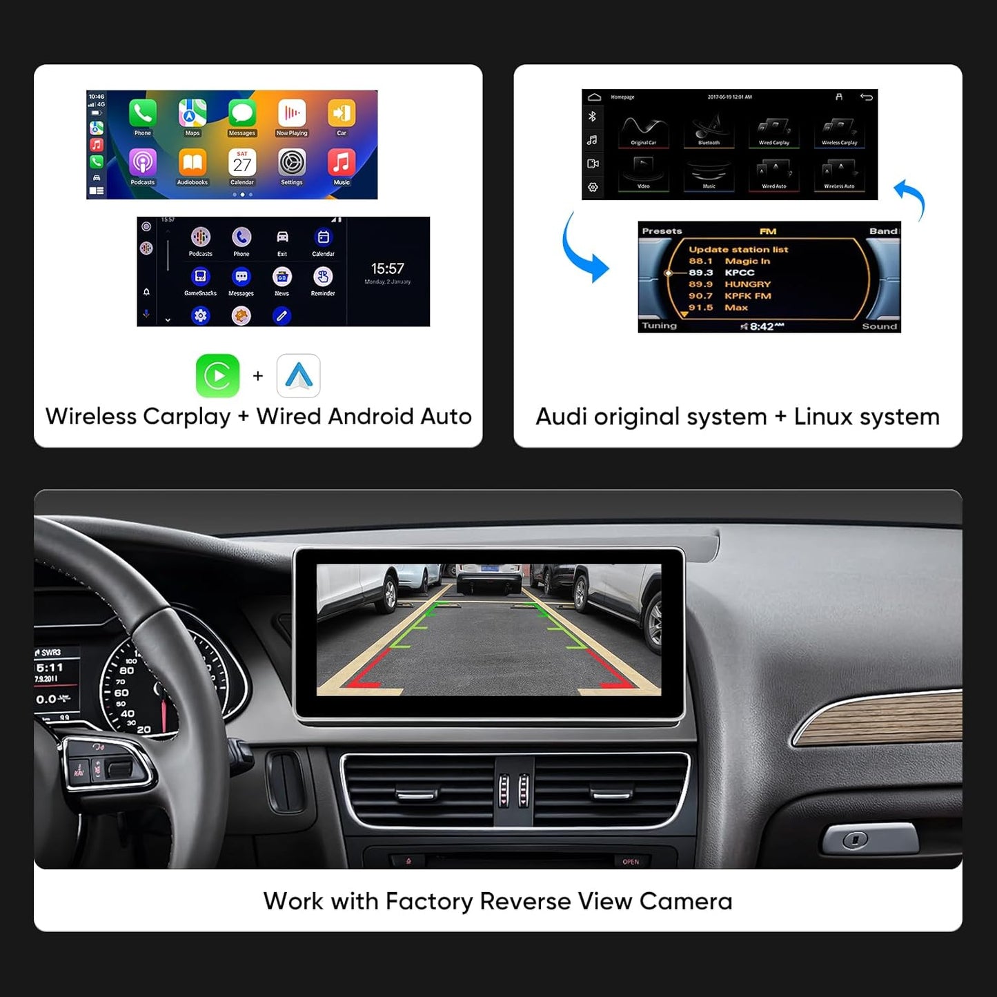 10.25 inch Touch Screen for Audi A4 A5 S4 S5 RS4 RS5 Concert/Symphony (2009-2016), Built-in Android Auto CarPlay Bluetooth Upgrade Factory Car Radio Retain Original Stereo Amplifier System