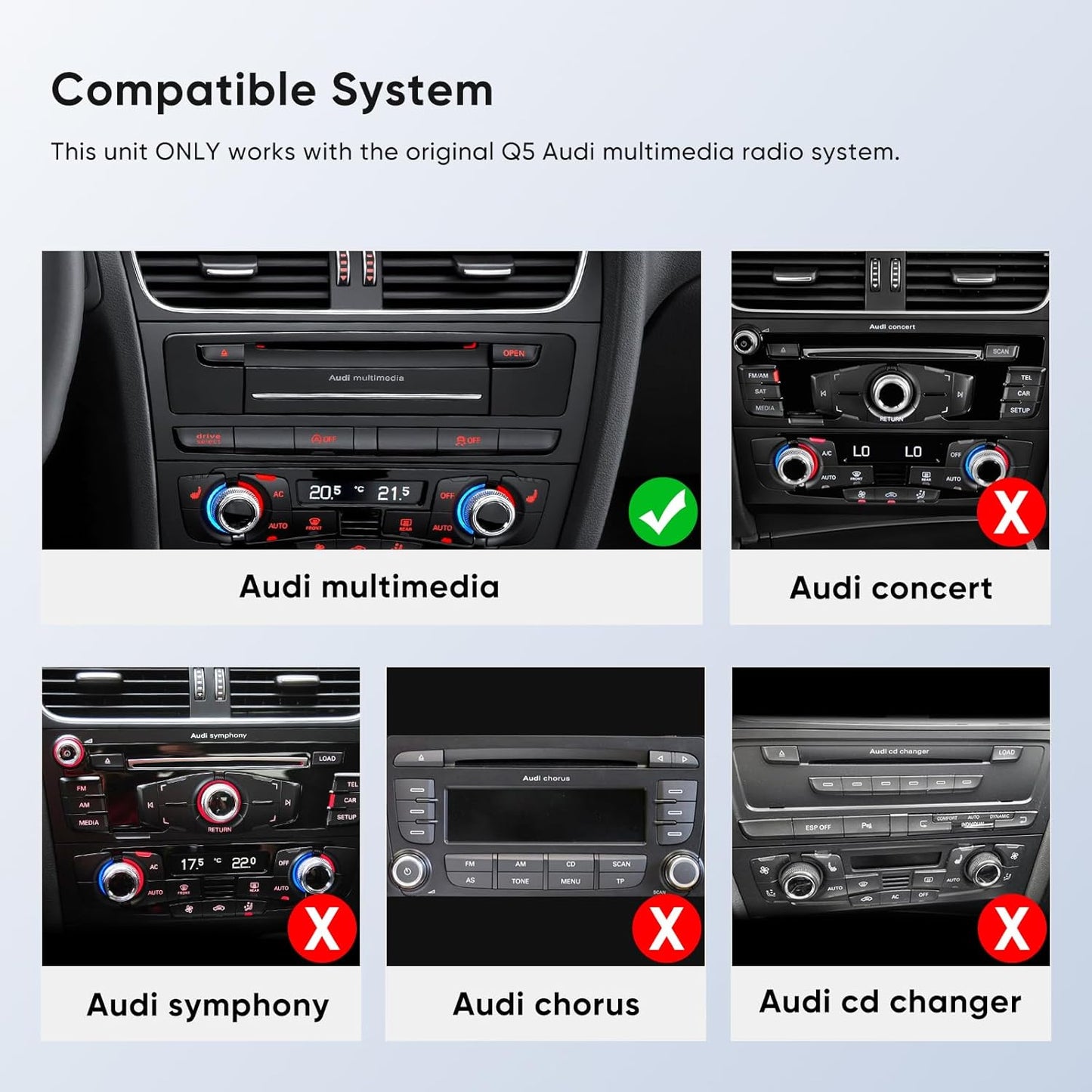 10.25 inch Touch Screen for Audi Q5 Multimedia (2009-2017) Apple CarPlay Android Auto Upgrade Fatory Car Radio Retain Original Stereo System