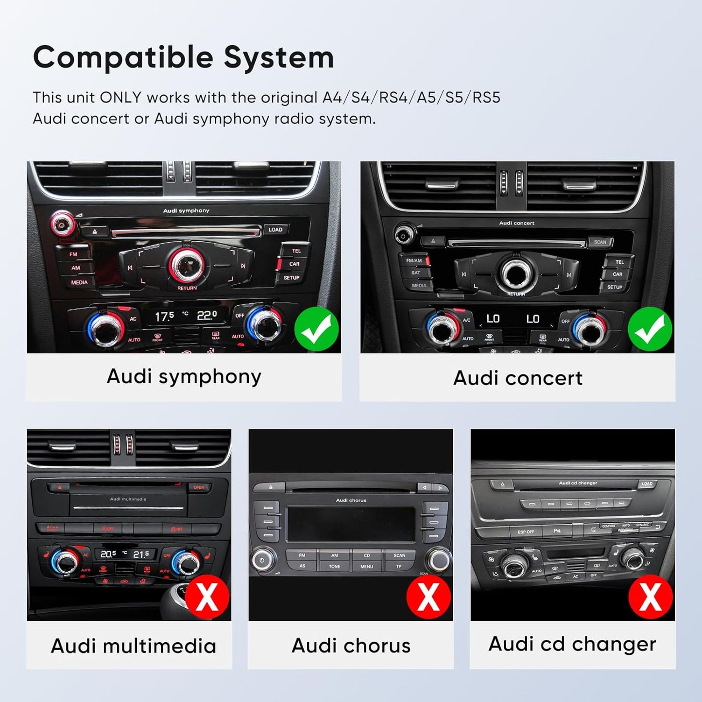 10.25 inch Touch Screen for Audi A4 A5 S4 S5 RS4 RS5 Concert/Symphony (2009-2016), Built-in Android Auto CarPlay Bluetooth Upgrade Factory Car Radio Retain Original Stereo Amplifier System