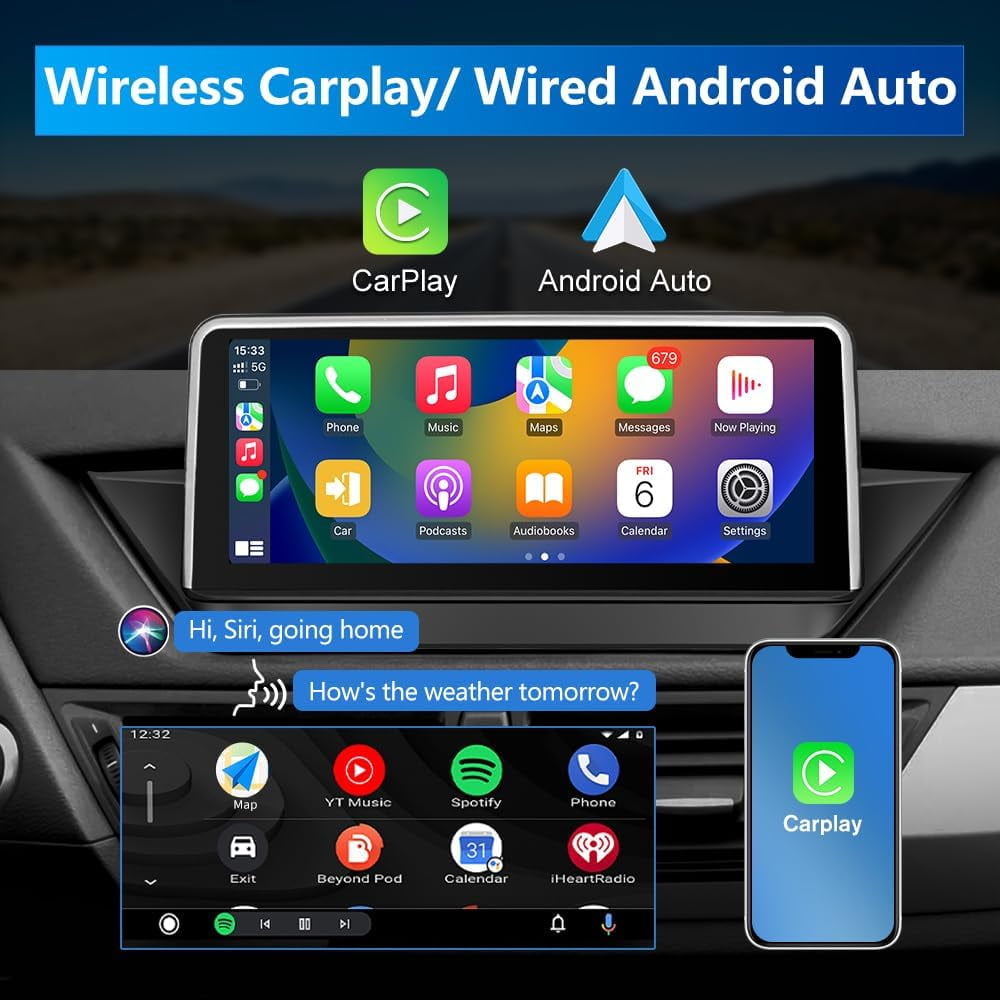 BMW Android 12Head Unit For BMW X1 E84 2009-2015 Car Radio Stereo with Wireless Carplay Andriod Auto, 10.25 inch HD Screen Upgrade Built in GPS SWC AM/FM Radio DSP