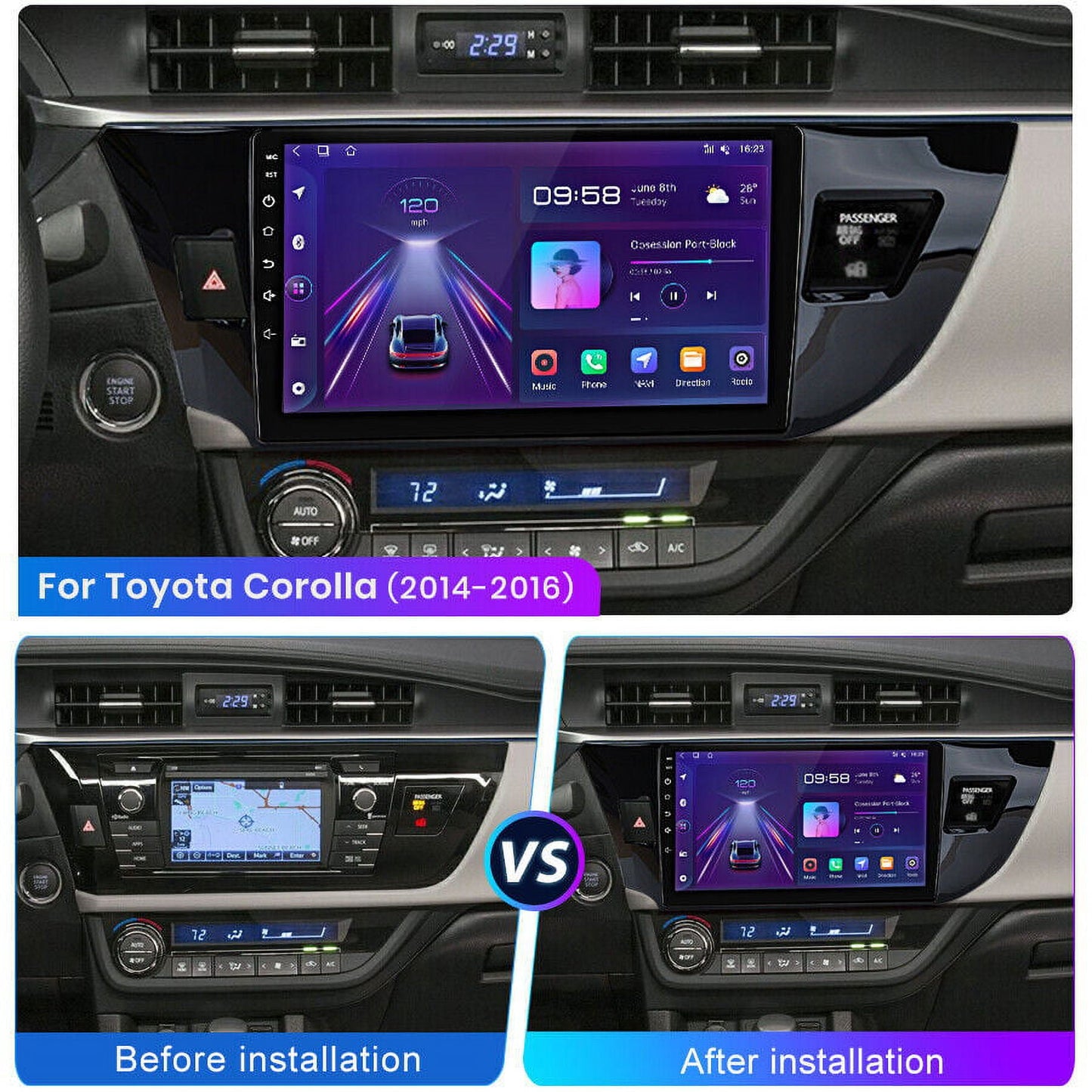 Toyota Android Head Unit Awesafe Wireless Carplay Car Stereo for Toyota Corolla 2013 2014 2015 2016 with Android Auto,10 Touchscreen 32GB Radio GPS Navigation WiFi FM ABluetooth +Mic