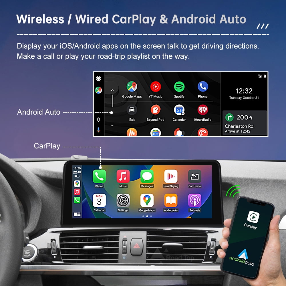 BMW Road Top 10.25 Inch Car Touchscreen Wireless CarPlay Android Auto for BMW X3 X4 F25 F26 2011-2014 with CIC System, Car Stereo Multimedia Radio Receiver