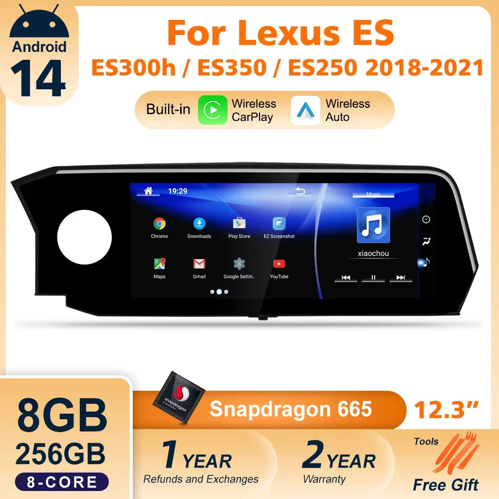 Android 14 Carplay Screen For Lexus ES ES200 ES250 ES350 ES300h 2018-2021 8 Core Multimedia Player Car Monitor Video Navigation