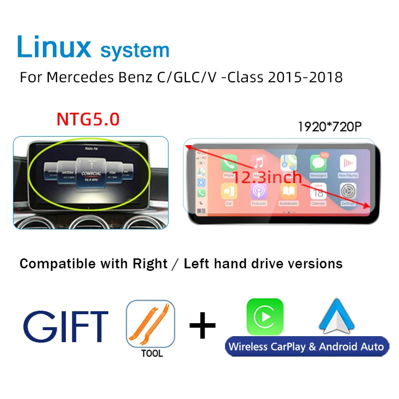 NUNOO Linux Car Radio Wireless Carplay For Mercedes Benz C Class W205 GLC V Class W447 2015-2019 GPS Auto Multimedia Player Navi