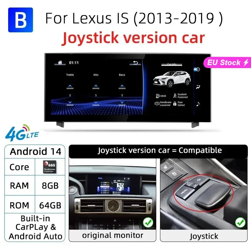 Nunoo Android 14 Wireless Carplay Auto Radio For Lexus IS RC 200 250 300 350 200t 300h Multimedia Player Navigation GPS DSP