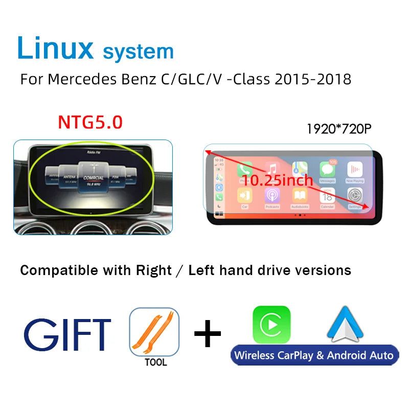 NUNOO Linux Car Radio Wireless Carplay For Mercedes Benz C Class W205 GLC V Class W447 2015-2019 GPS Auto Multimedia Player Navi