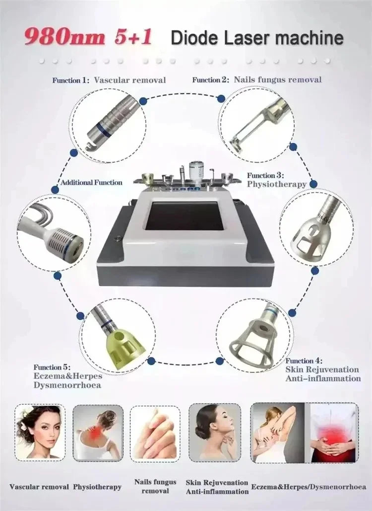 BEST 5 in 1 980nm Diode Laser Vascular Removal Machine Remove Spider Veins 980 Diode Laser Blood Vessels Removal Nail Fungus