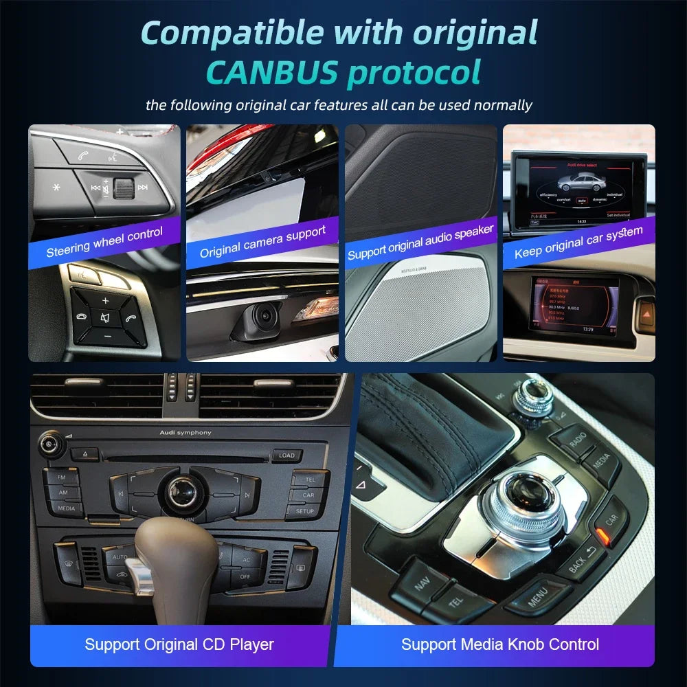 For Audi Q7 4L 2005-2015 MMI Android 14 Wireless CarPlay GPS Car Intelligent Multimedia Player Navigation Auto Radio Stereo DSP