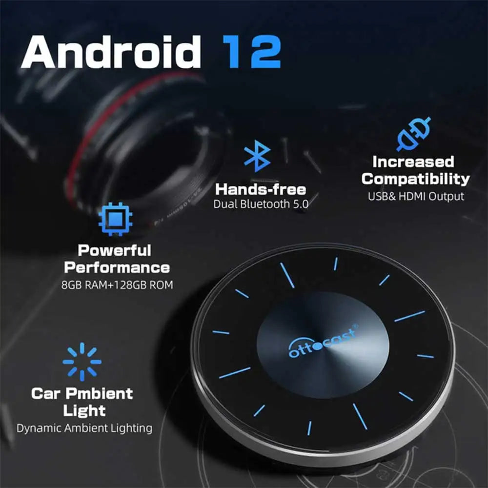 OTTOCAST P3 Android AI Box Wireless CarPlay Android Auto 128GB TV Box for HDMI Output Car Accessories for Audi VW Chervolet Kia