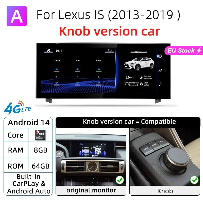 Nunoo Android 14 Wireless Carplay Auto Radio For Lexus IS RC 200 250 300 350 200t 300h Multimedia Player Navigation GPS DSP