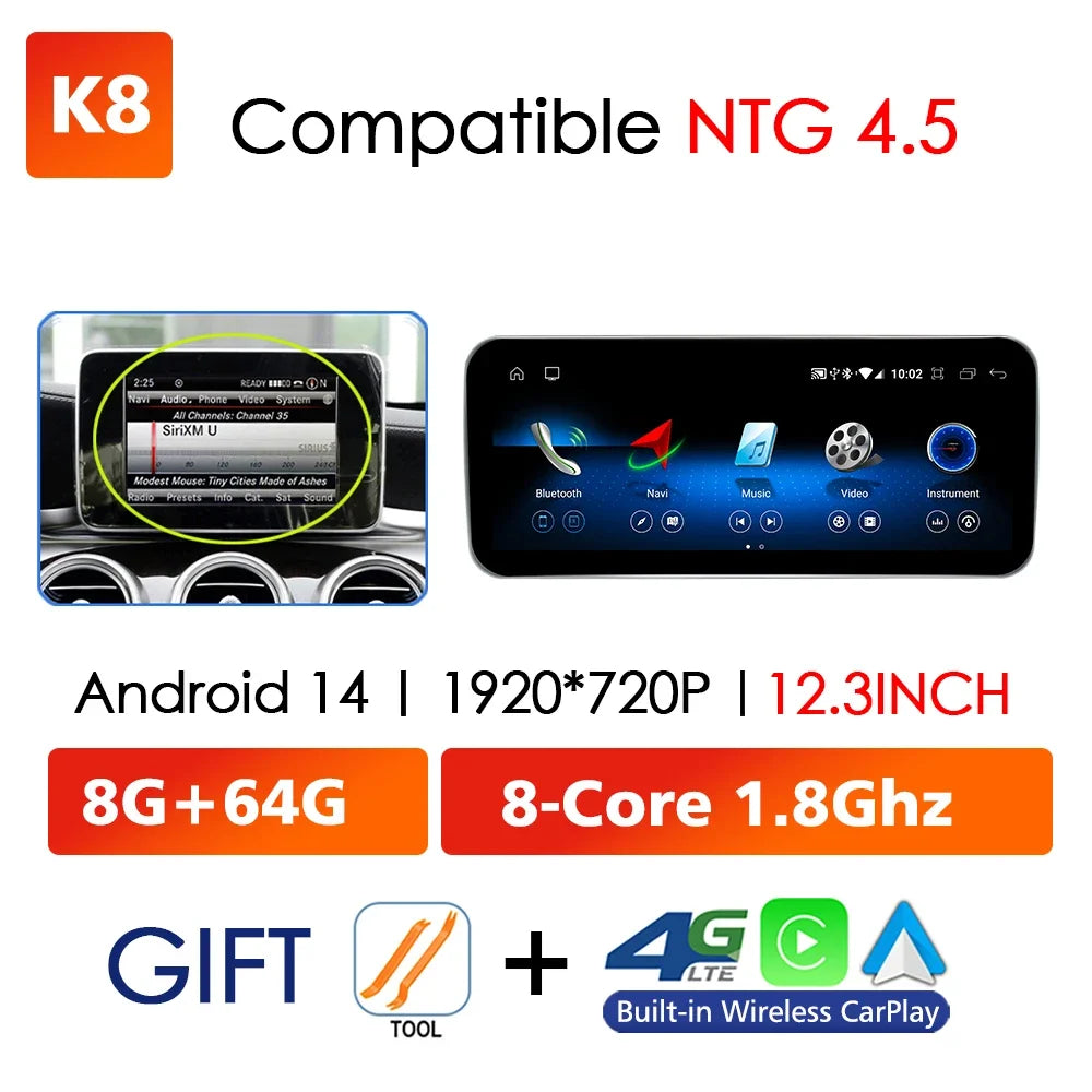 Android 14 Car Radio Carplay Android Auto Touch Screen For Mercedes Benz A Class W176 Car Intelligent Systems 4G GPS Navigation