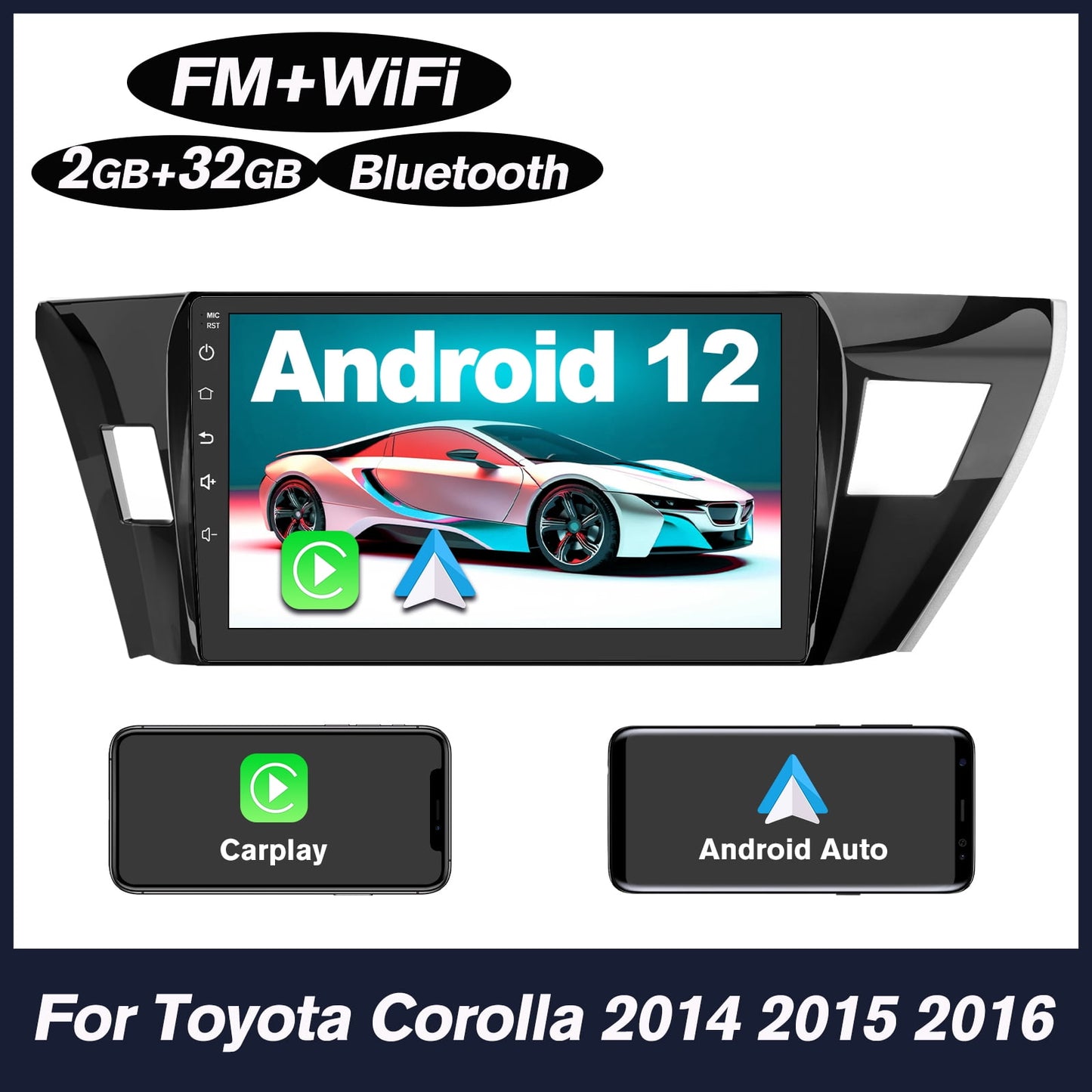 Toyota Android Head Unit Awesafe Wireless Carplay Car Stereo for Toyota Corolla 2013 2014 2015 2016 with Android Auto,10 Touchscreen 32GB Radio GPS Navigation WiFi FM ABluetooth +Mic