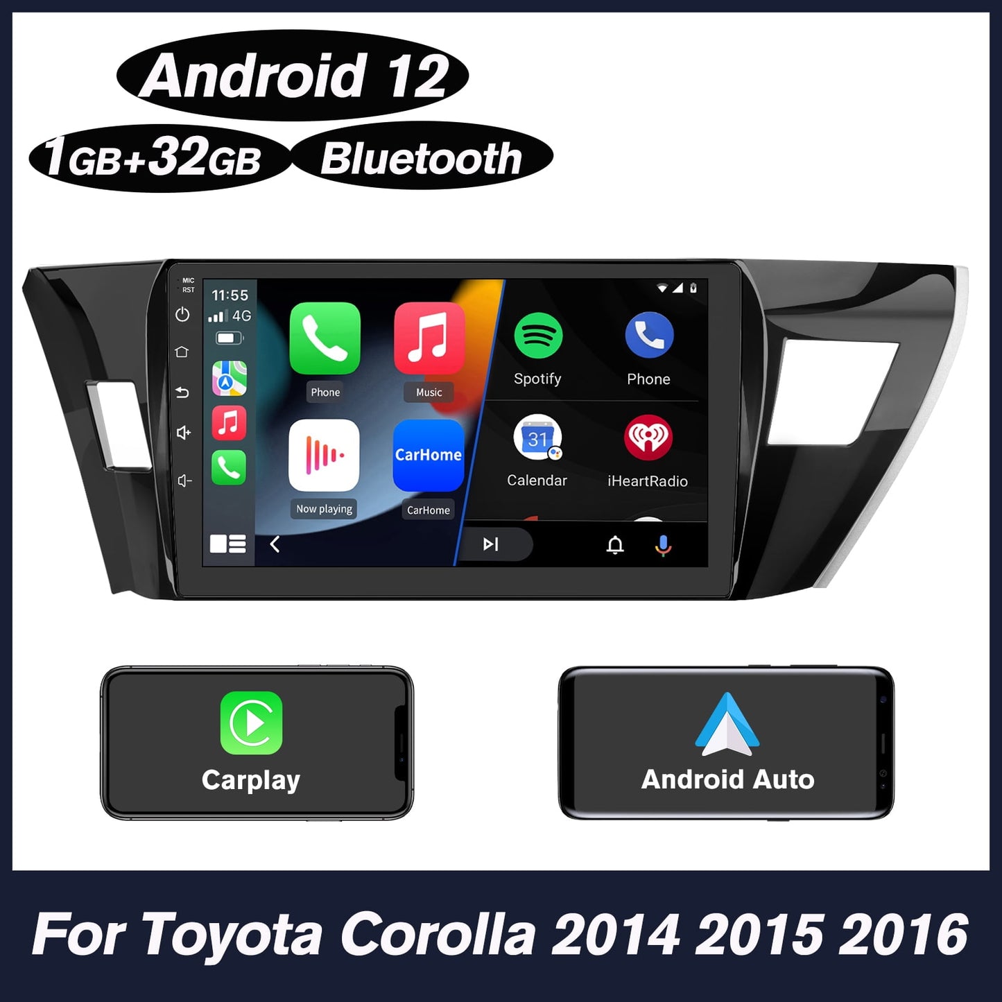 Toyota Android Head Unit Awesafe Wireless Carplay Car Stereo for Toyota Corolla 2013 2014 2015 2016 with Android Auto,10 Touchscreen 32GB Radio GPS Navigation WiFi FM ABluetooth +Mic