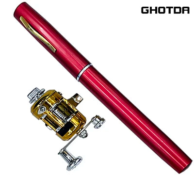 Fishing Rod Reel Combo Set Mini Telescopic Pocket Pen Fishing Rod Pole + Reel