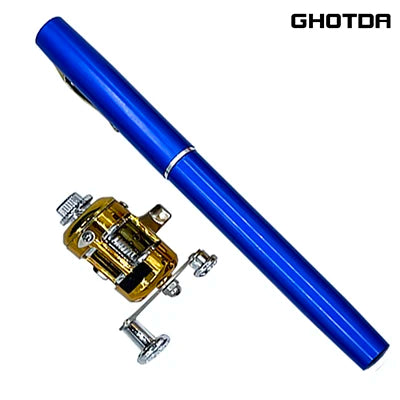 Fishing Rod Reel Combo Set Mini Telescopic Pocket Pen Fishing Rod Pole + Reel