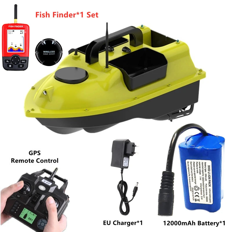 GPS Positioning 500M Sonar Fish Finder One Key Cruise RC Bait Boat Three Hoppers 6Hours Endure Screen Display Waterproof RC Boat