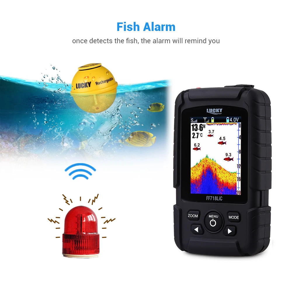 LUCKY FF718LIC-WLA Fish Finder Wireless Fishfinder Fishing Sonar 45M/147Feet Depth Sounder Echosonda Echolot Echo Sondeur Deeper