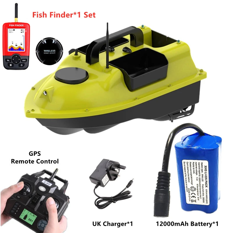 GPS Positioning 500M Sonar Fish Finder One Key Cruise RC Bait Boat Three Hoppers 6Hours Endure Screen Display Waterproof RC Boat