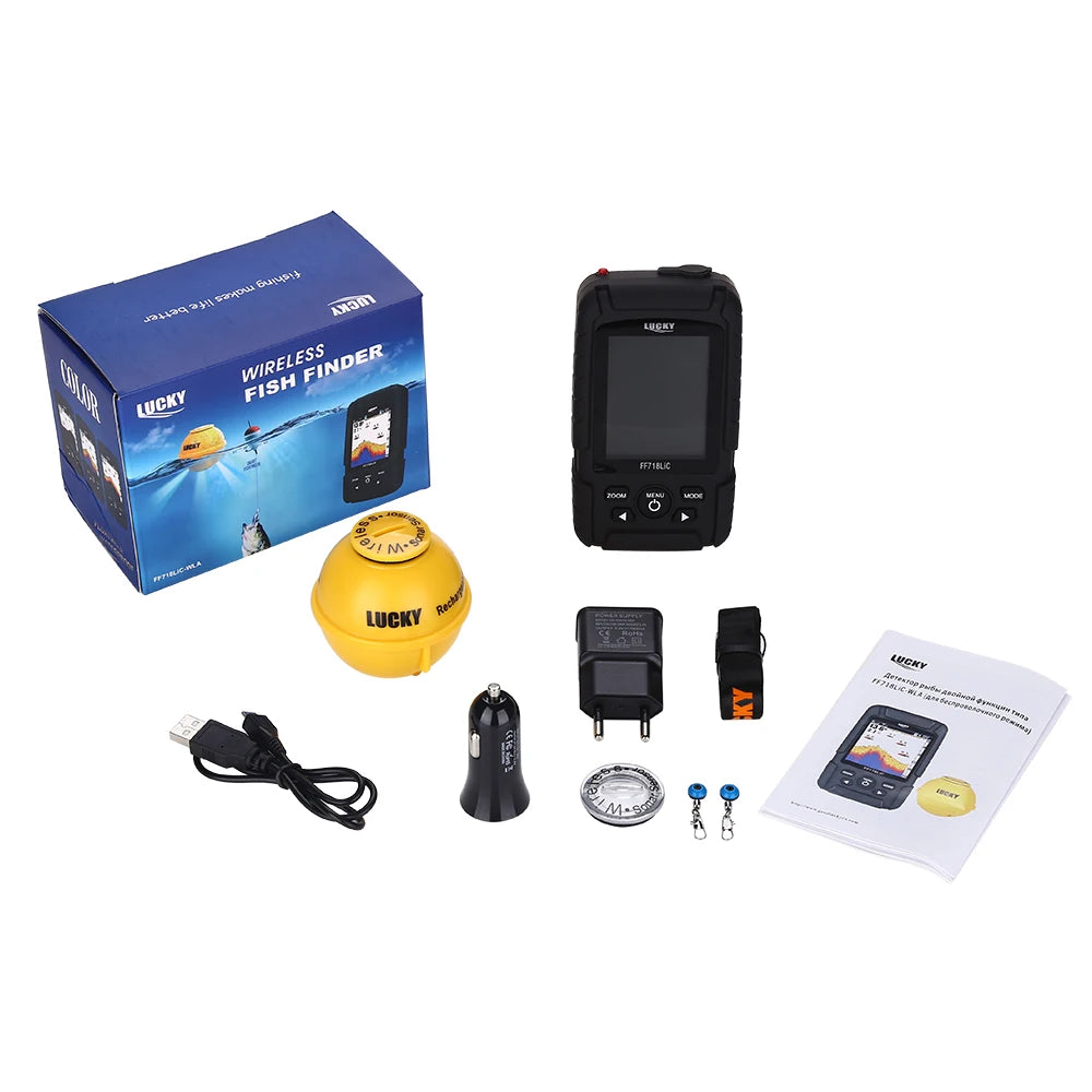 LUCKY FF718LIC-WLA Fish Finder Wireless Fishfinder Fishing Sonar 45M/147Feet Depth Sounder Echosonda Echolot Echo Sondeur Deeper