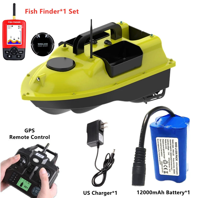 GPS Positioning 500M Sonar Fish Finder One Key Cruise RC Bait Boat Three Hoppers 6Hours Endure Screen Display Waterproof RC Boat