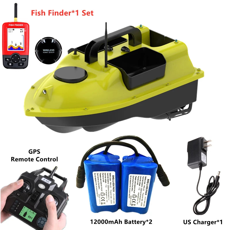 GPS Positioning 500M Sonar Fish Finder One Key Cruise RC Bait Boat Three Hoppers 6Hours Endure Screen Display Waterproof RC Boat