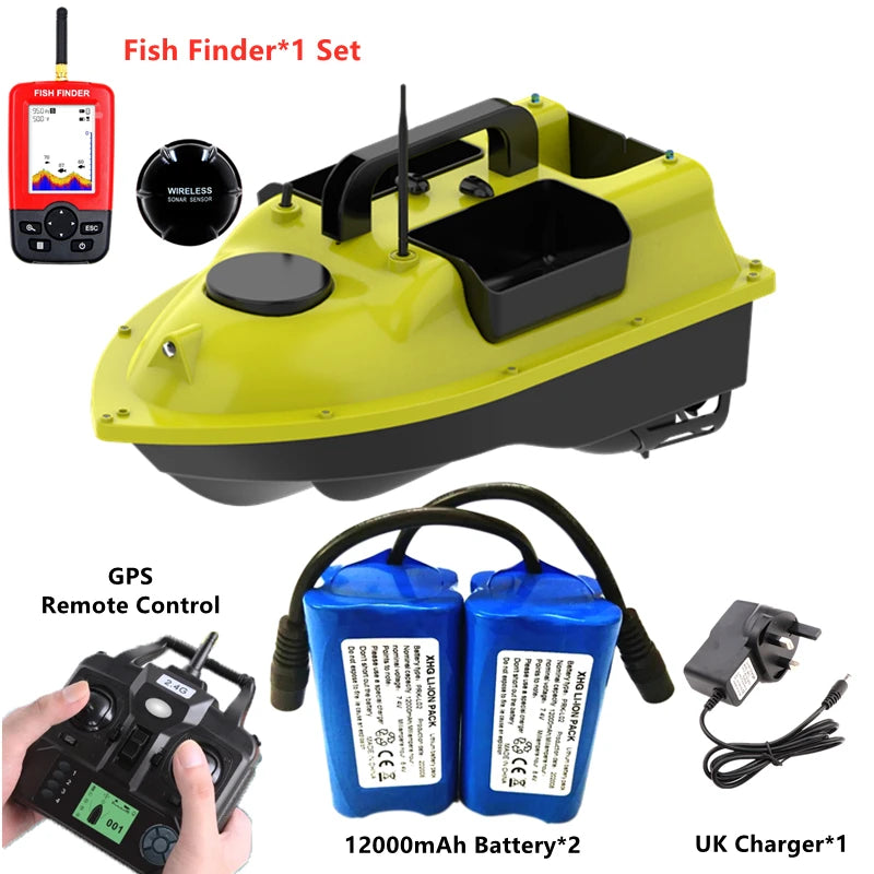 GPS Positioning 500M Sonar Fish Finder One Key Cruise RC Bait Boat Three Hoppers 6Hours Endure Screen Display Waterproof RC Boat