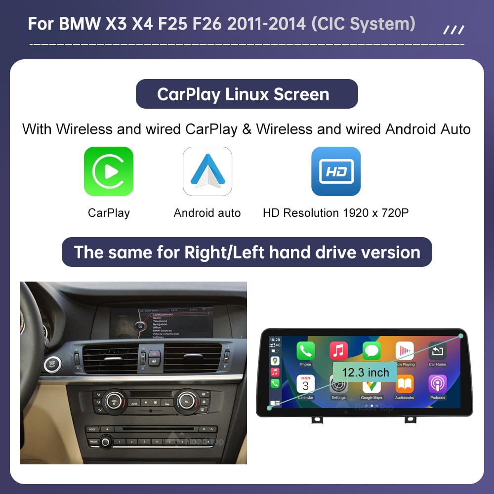 BMW Road Top 10.25 Inch Car Touchscreen Wireless CarPlay Android Auto for BMW X3 X4 F25 F26 2011-2014 with CIC System, Car Stereo Multimedia Radio Receiver