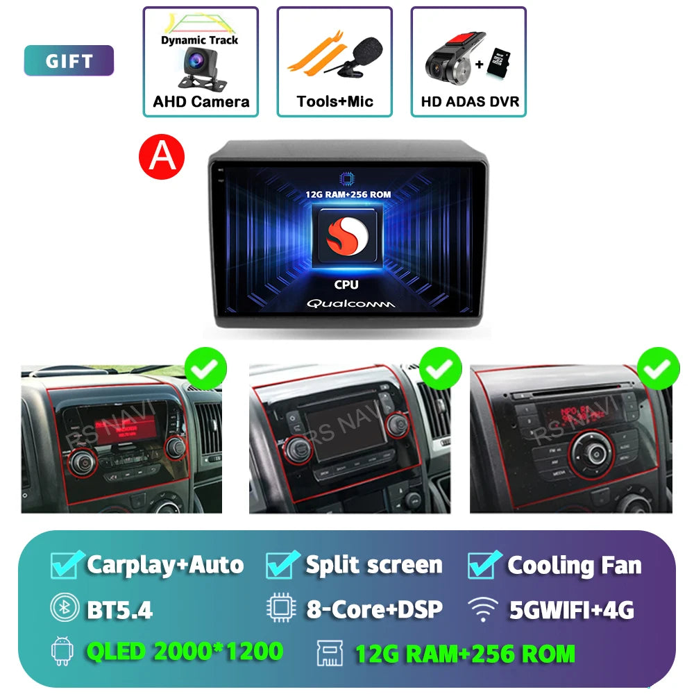 Android 14 Car Radio Carplay Auto GPS Navigation Multimedia Player For Fiat Ducato 2007 - 2015 video Stereo DVD 2 DIN Wifi+4G BT