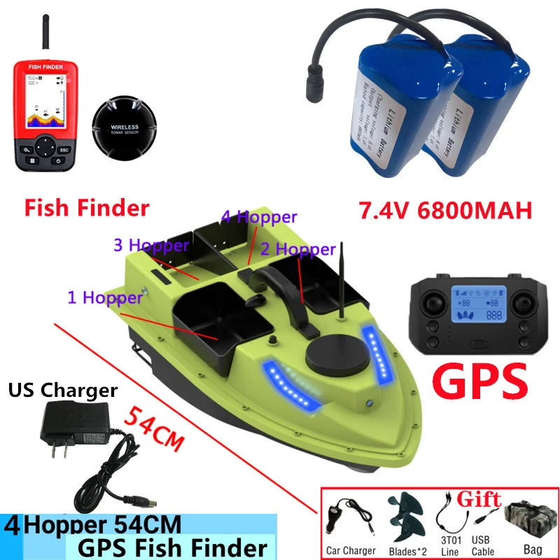 99GPS Smart Cruise Sonar Fish Finder High Speed RC Fishing Boat 4Hopper 600M 3KG Waterproof Lighting Remote Control RC Bait Boat