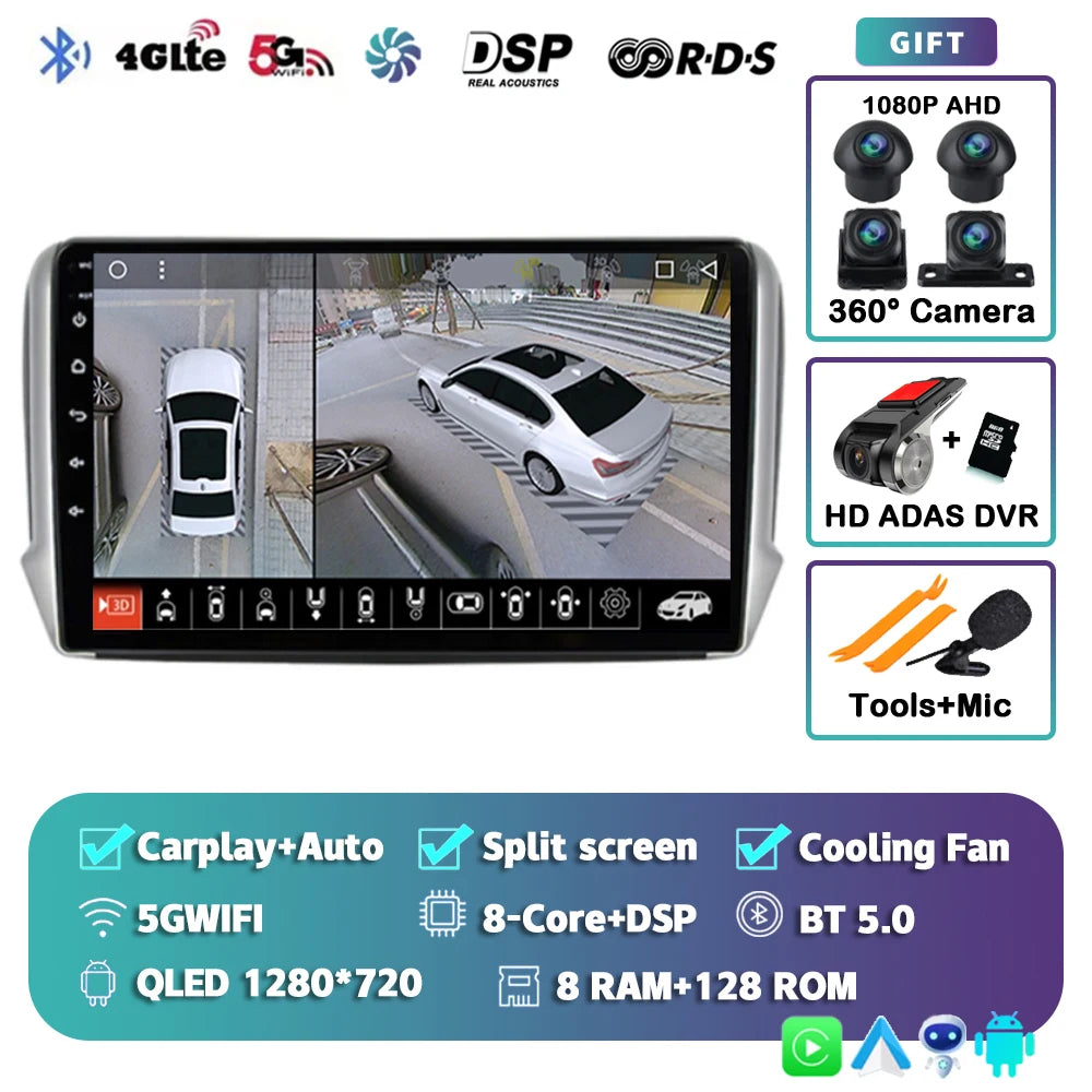 Android 14 For Peugeot 2008 208 2012-2018 Car Radio Multimedia Player Navigation GPS Wireless Carplay Android Auto Stereo 2Din