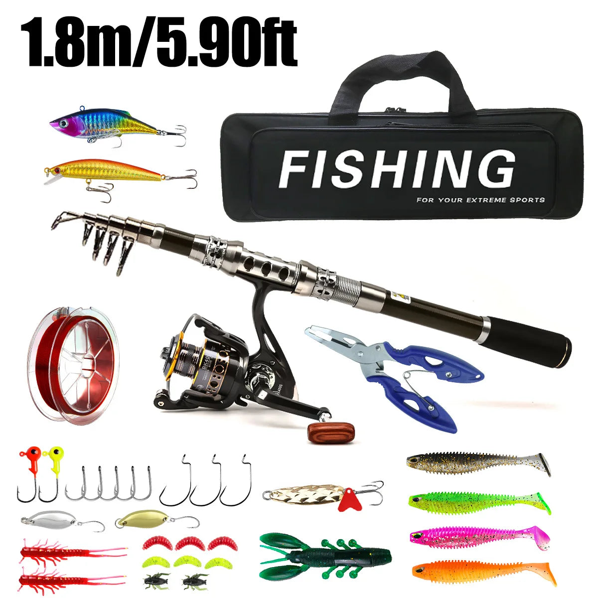 Carbon Lure Rod Wheel Set Sea Fishing Rod Telescopic Fishing Rod Rotating Reel Travel Fresh Water Fishing Set