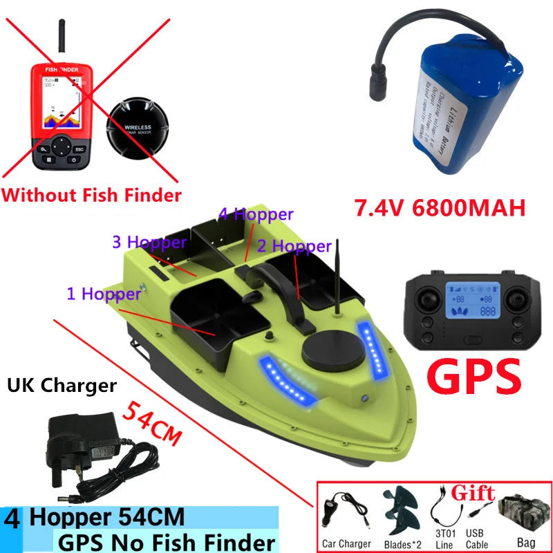 99GPS Smart Cruise Sonar Fish Finder High Speed RC Fishing Boat 4Hopper 600M 3KG Waterproof Lighting Remote Control RC Bait Boat