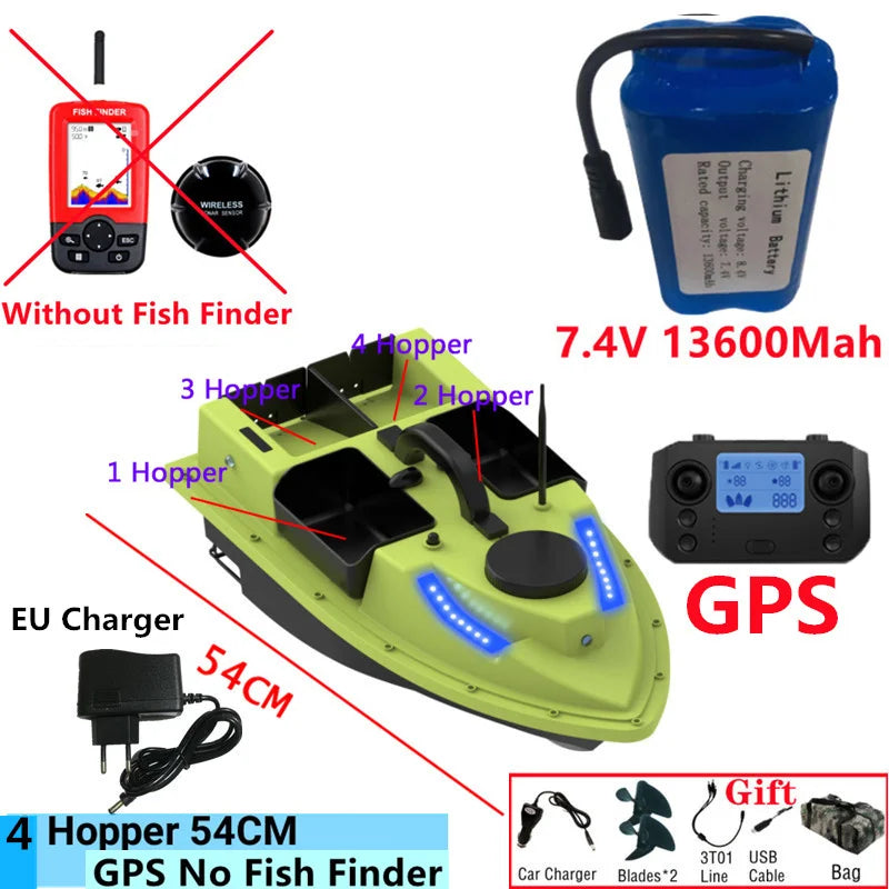 99GPS Smart Cruise Sonar Fish Finder High Speed RC Fishing Boat 4Hopper 600M 3KG Waterproof Lighting Remote Control RC Bait Boat