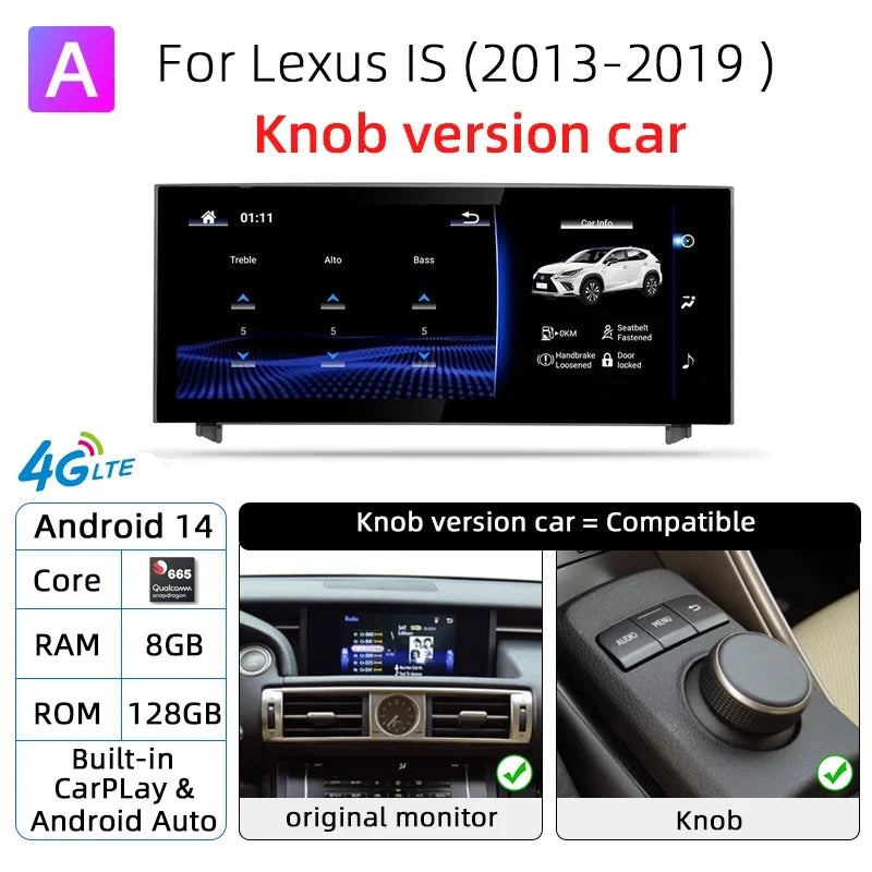 Nunoo Android 14 Wireless Carplay Auto Radio For Lexus IS RC 200 250 300 350 200t 300h Multimedia Player Navigation GPS DSP