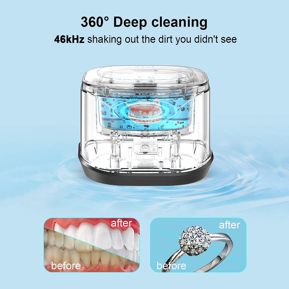 Ultrasonic Cleaner Machine 46000Hz Portable Ultrasonic Jewellery Cleaner for Dental Retainer Mouth