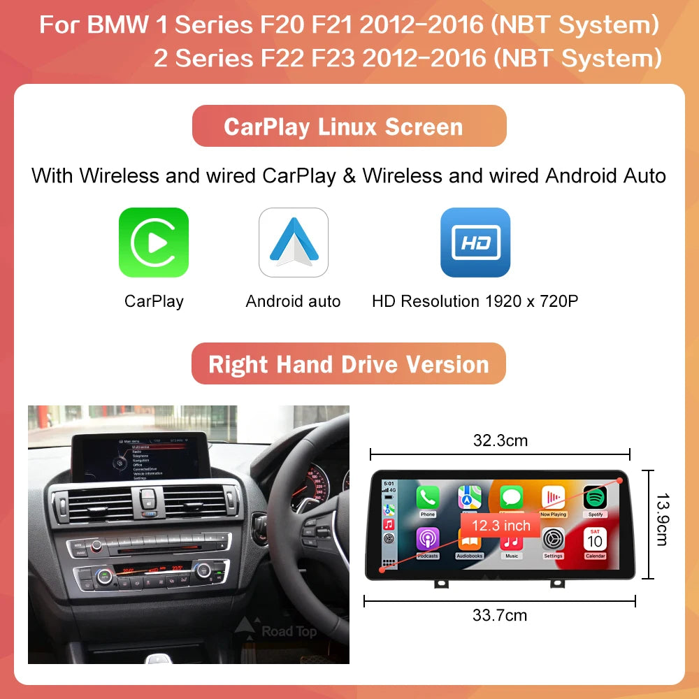 1920*720 Wireless Carplay Multimedia Screen Android Auto For BMW 1 2 3 4 Series F20 F21 F22 F23 F45 F30 F31 F33 F36 NBT System