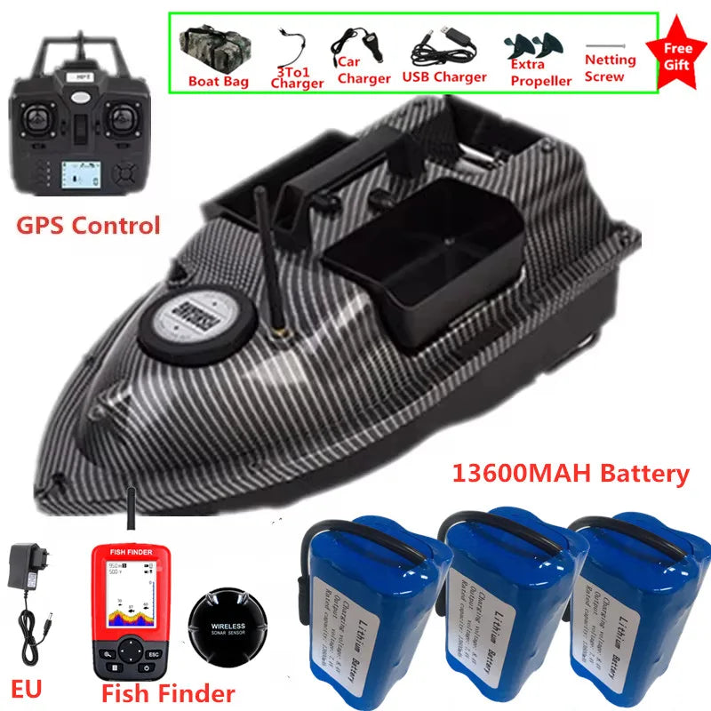 16 GPS Return Nesting Sonar Fish Finder RC Bait Boat 500M 2KG LCD Screen Waterproof Correction Yaw Remote Control Fishing Boat