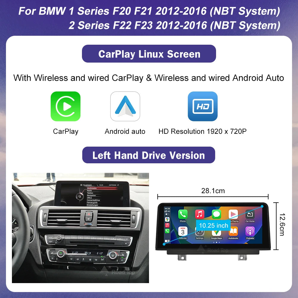 1920*720 Multimedia Touch Screen For BMW 1/2/3/4 Series F20/F21/F22/F30/F31/F33/F34/F36 Android Auto NBT System Wireless Carplay