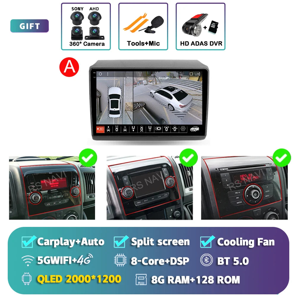 Android 14 Car Radio Carplay Auto GPS Navigation Multimedia Player For Fiat Ducato 2007 - 2015 video Stereo DVD 2 DIN Wifi+4G BT