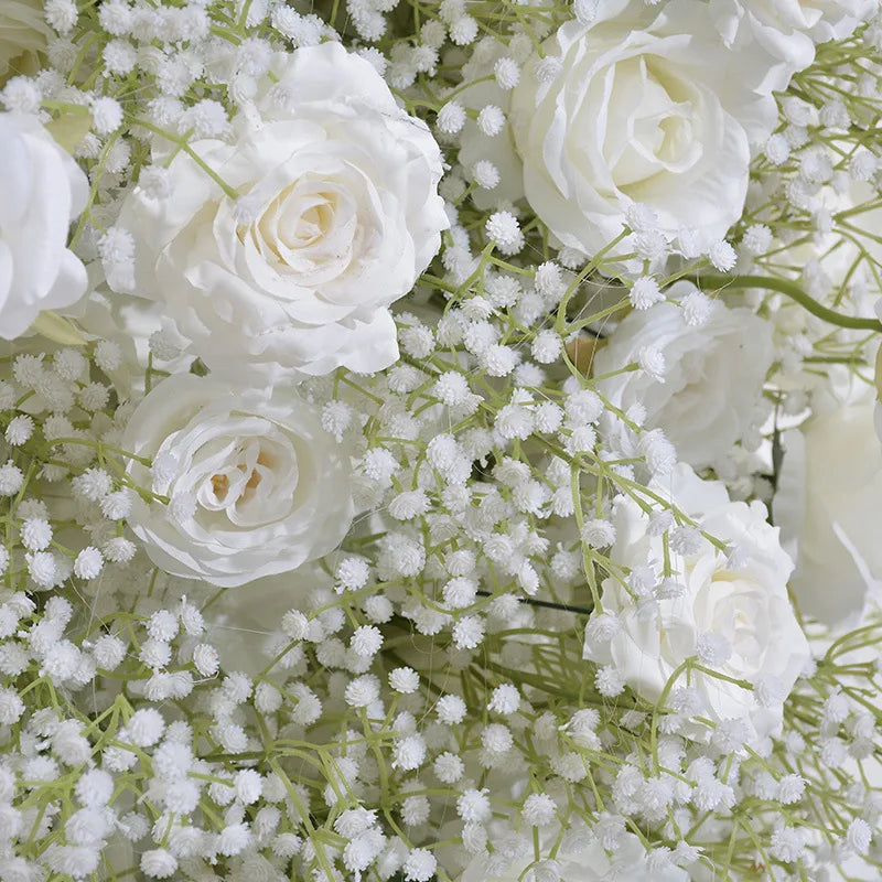 Uflower White Rose Gypsophila Artificial Flower Row Arrangement Wedding Table Centerpieces Floral Ball Window Display Party Prop