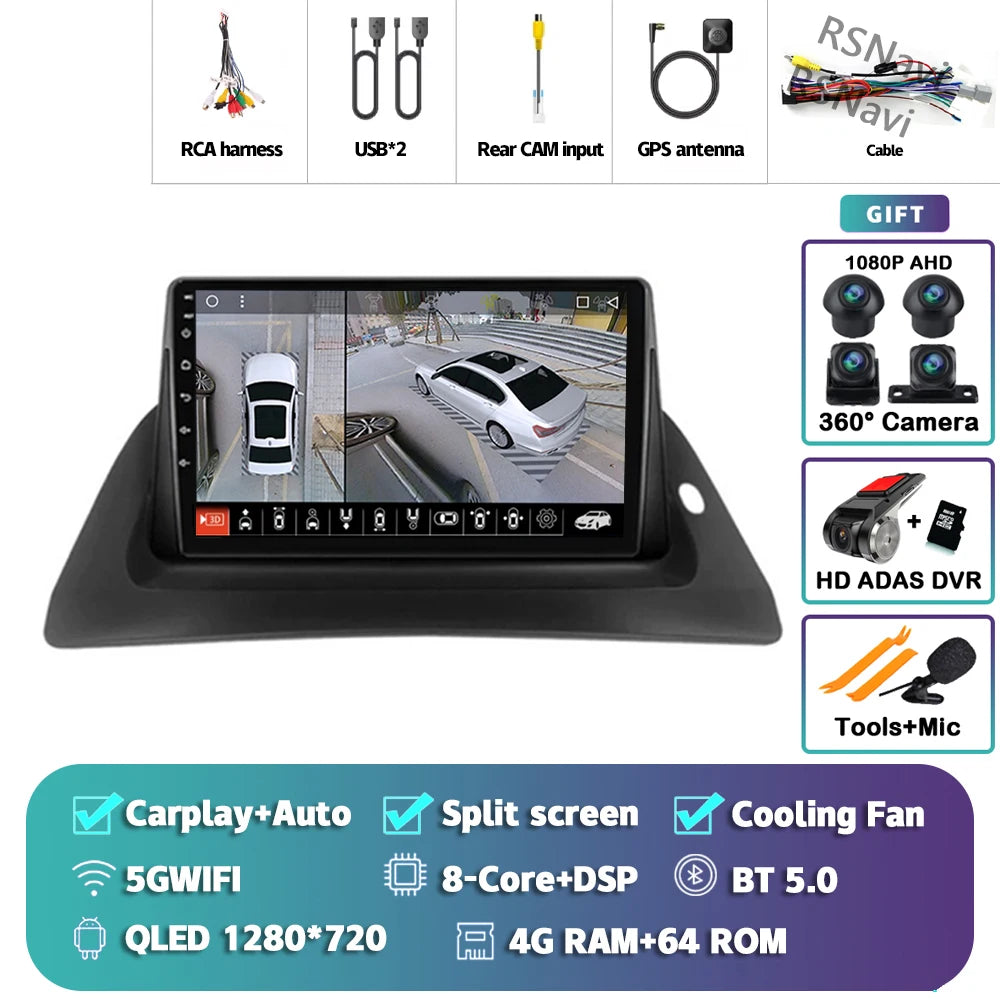 Android 14 Carplay Car Radio For Renault Kangoo 2009 2012 2015 2016 2017 2018 Multimedia Video Player Navigation Stereo 2din DSP