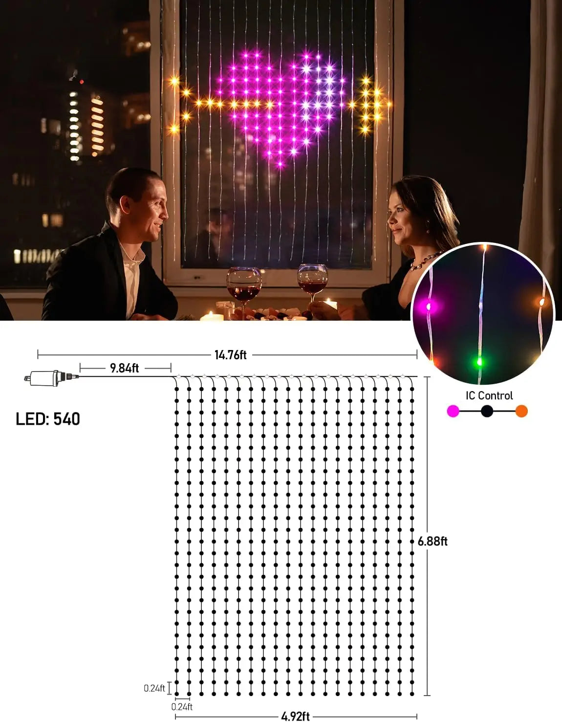 LED Intelligent LED DIY Curtain Light Remote Control Background Wall Bedroom Decoration Light Christmas and Halloween Decoration